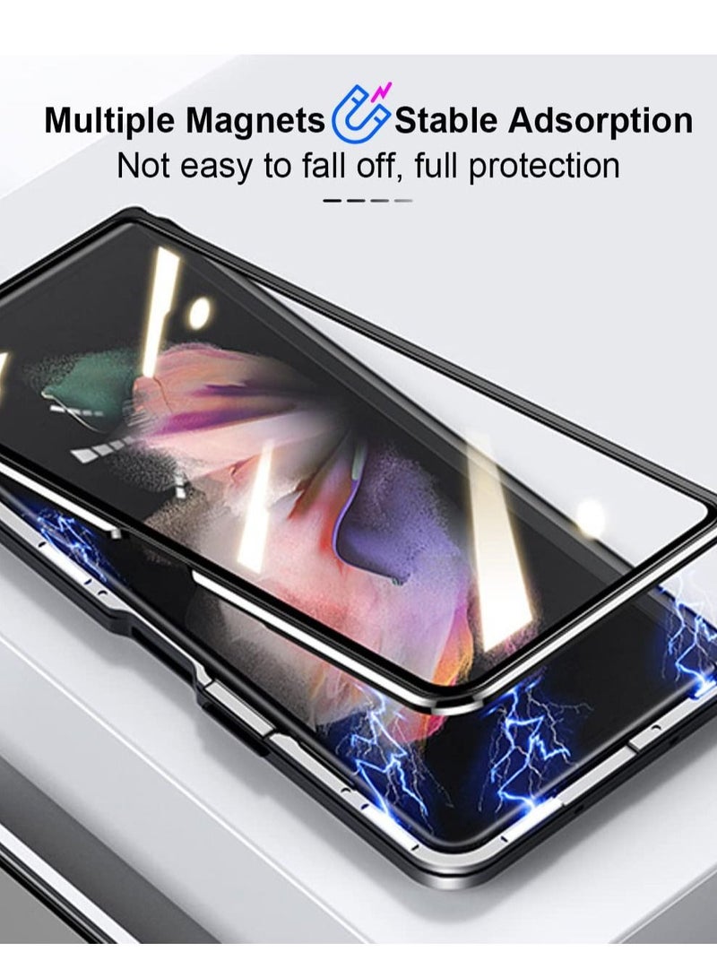 Excefore Case Compatible with Samsung Galaxy Z Fold 4, Magnetic Thin Body Metal Frame Double Sided Clear Tempered Glass Shockproof with Lens Camera Protector Cover (Black) - Image 3