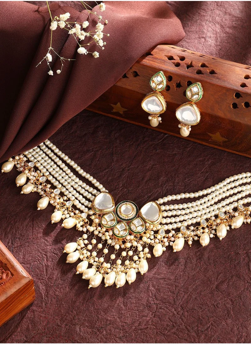 Priyaasi Kundan Stone Studded  Beaded Necklace and Earrings