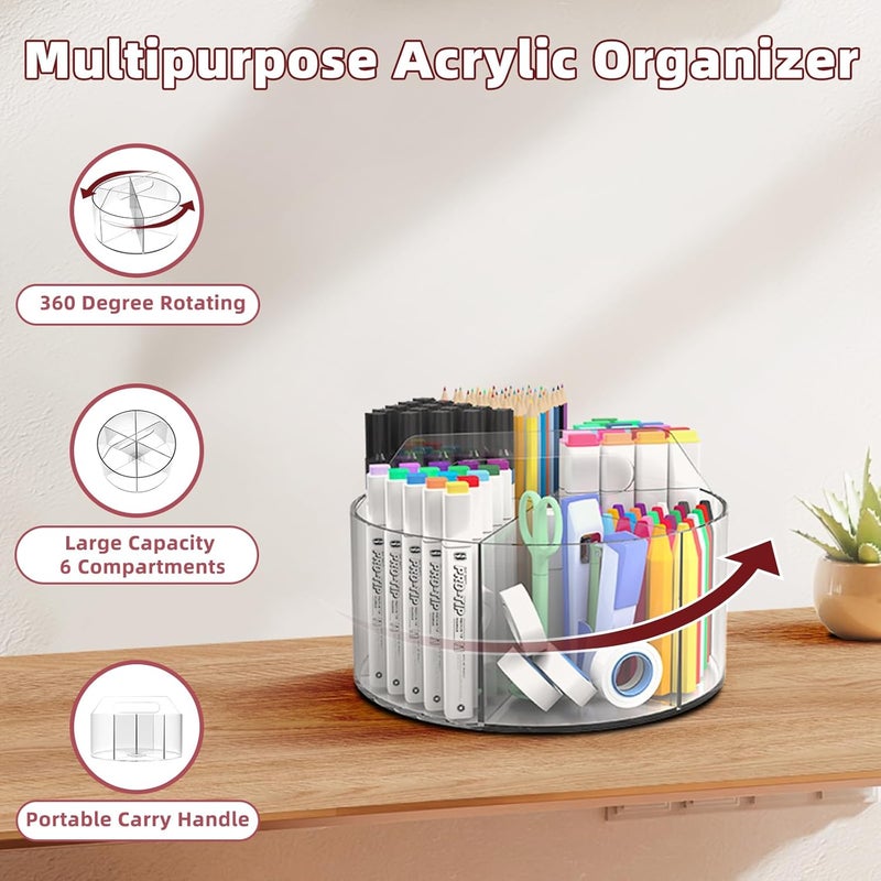 Absonic Acrylic Pen Holder Pencil Organizer, 360-Degree Rotating Pencil Holder, Crayon Organizer for Kids Marker Holder Caddy Art Supply Organizer for Desk, Kids Desk Organizer for Office Home School - Image 2