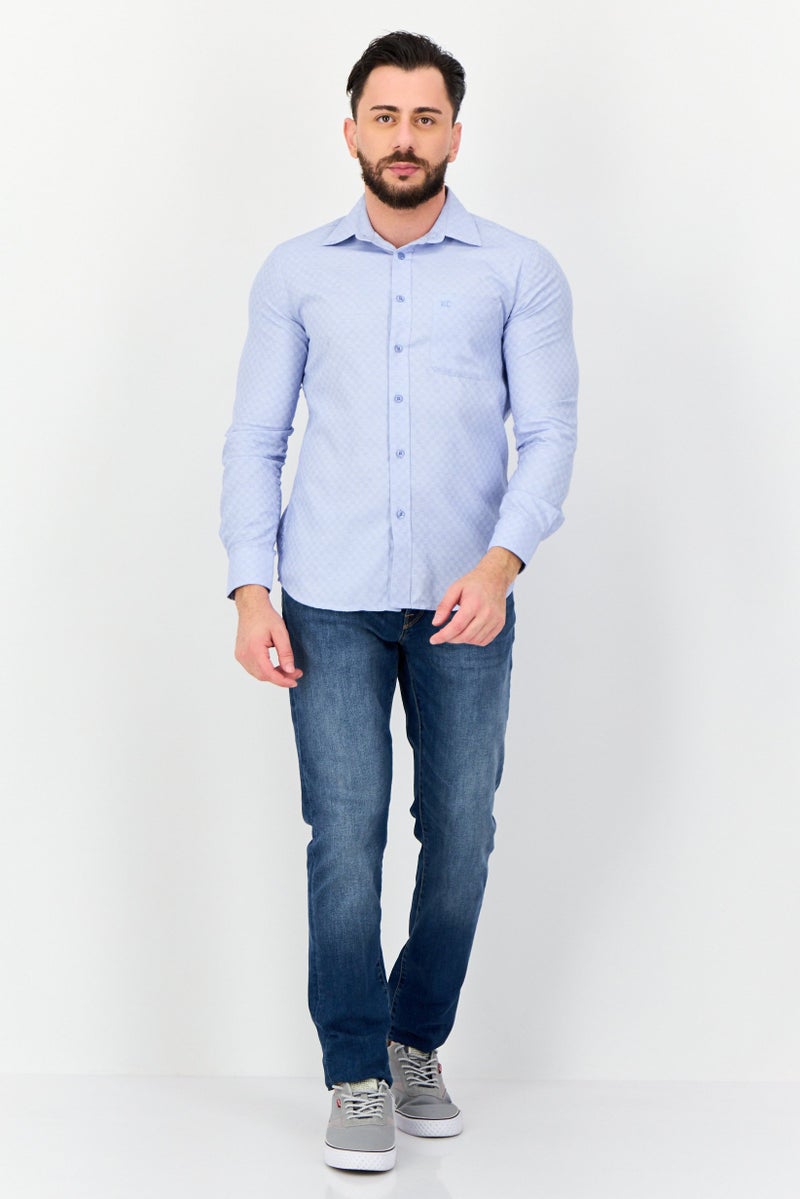 Kenneth Cole Men Regular Fit Long Sleeve Embroidered Logo Casual Shirt, Light Blue - Image 4