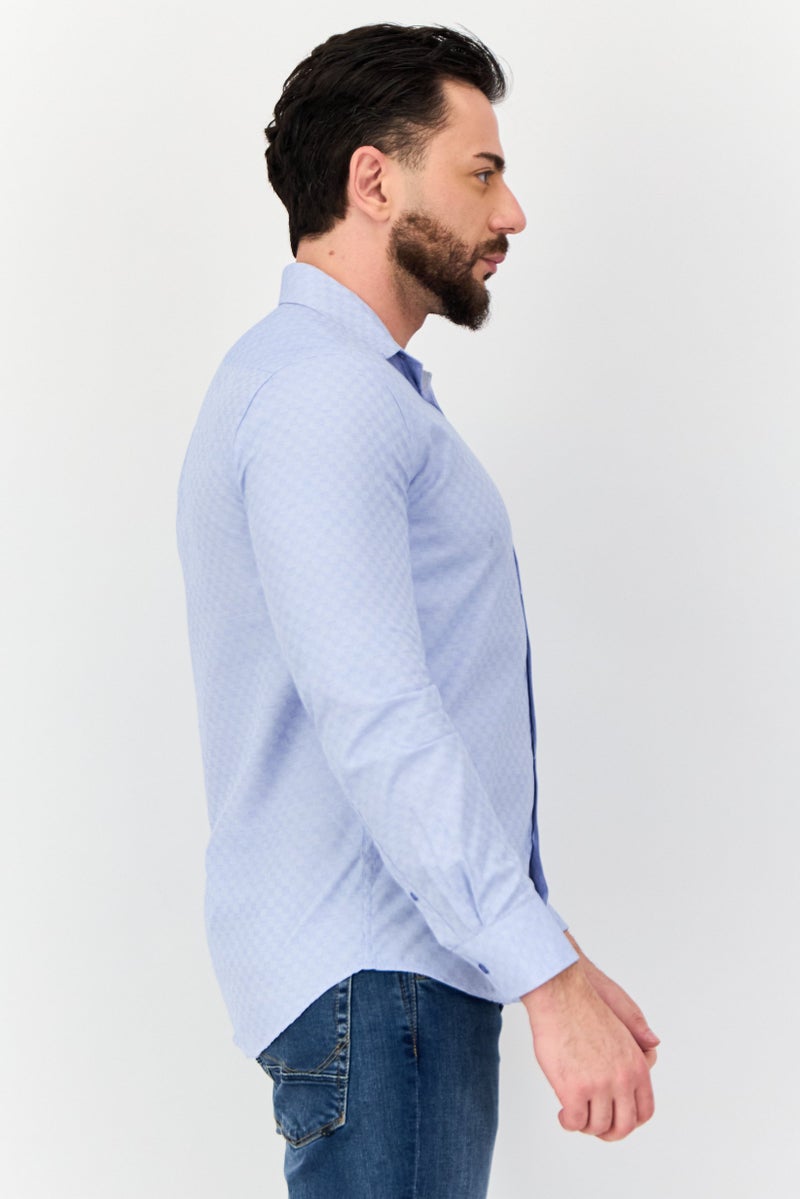 Kenneth Cole قميص رجالي عادي بأكمام طويلة مع شعار مطرز، أزرق فاتح - Image 2