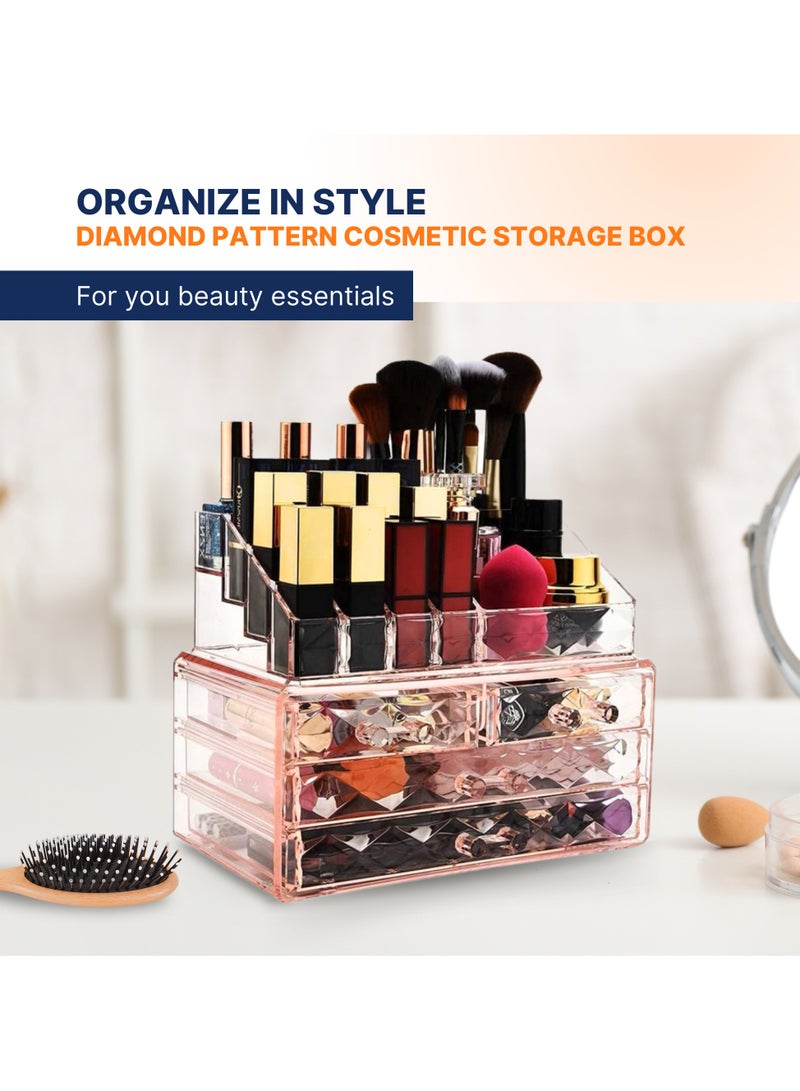 AC&L Makeup Organizer, Cosmetic Storage Display Box With 4 Drawers For Make Up, Brushes, Perfumes, Skincare, Acrylic Organizer Ideal For Vanity (Pink) - Image 2