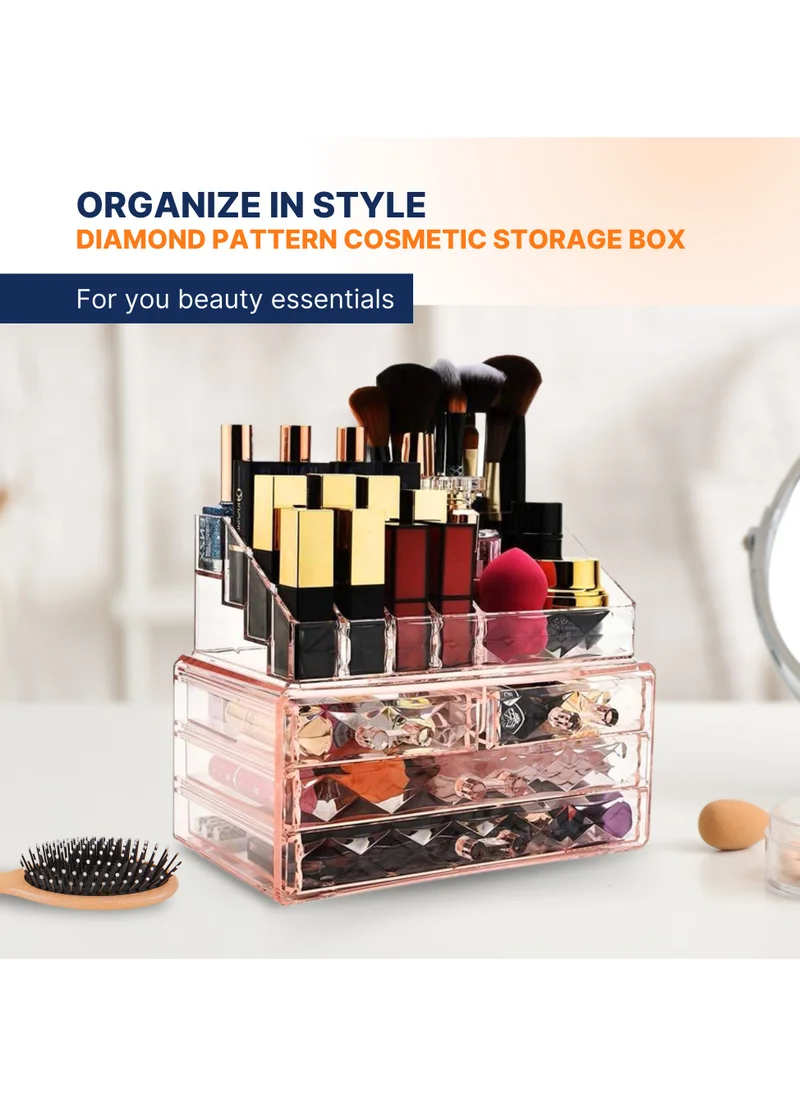 AC&L AC&L Makeup Organizer, Cosmetic Storage Display Box With 4 Drawers For Make Up, Brushes, Perfumes, Skincare, Acrylic Organizer Ideal For Vanity (Pink)