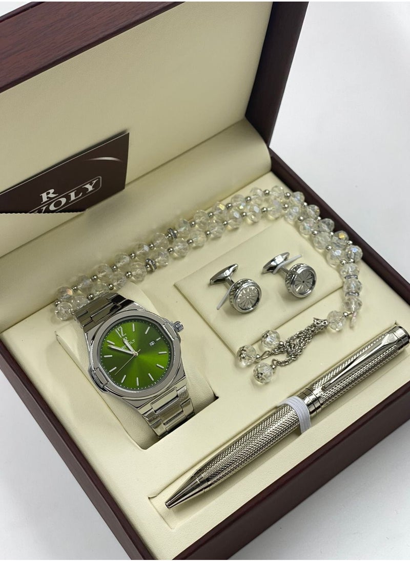 LAVORIA Laforea watch set for men consisting of 4 pieces, a watch, a rosary, a pen and a set of buttons 