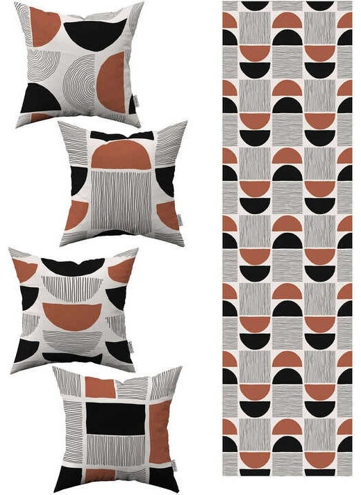 Cango Home - Brown Black Bohemian Scandinavian Patterned 4-Piece Throw Pillow Cover 1 Runner Set 4KMBS296-RS - Image 1