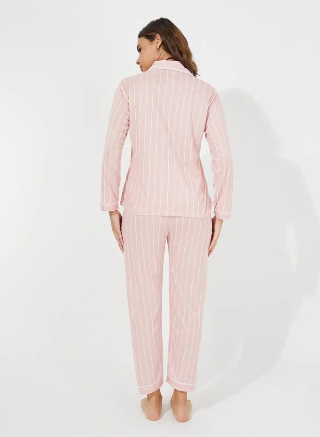 Take Two Striped Pocket Detail Shirt & Pyjama Set