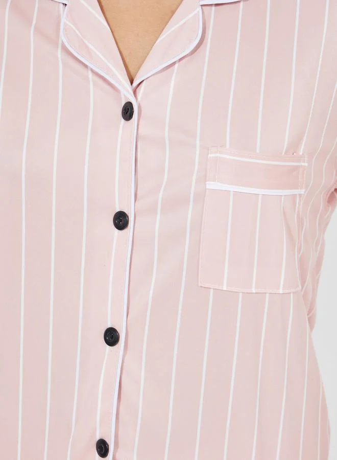 Take Two Striped Pocket Detail Shirt & Pyjama Set