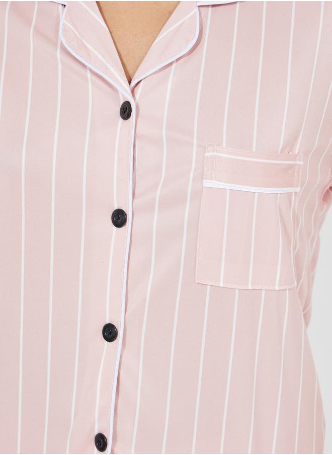 Styli - Striped Pocket Detail Shirt & Pyjama Set - Image 1
