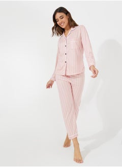 Striped Pocket Detail Shirt & Pyjama Set