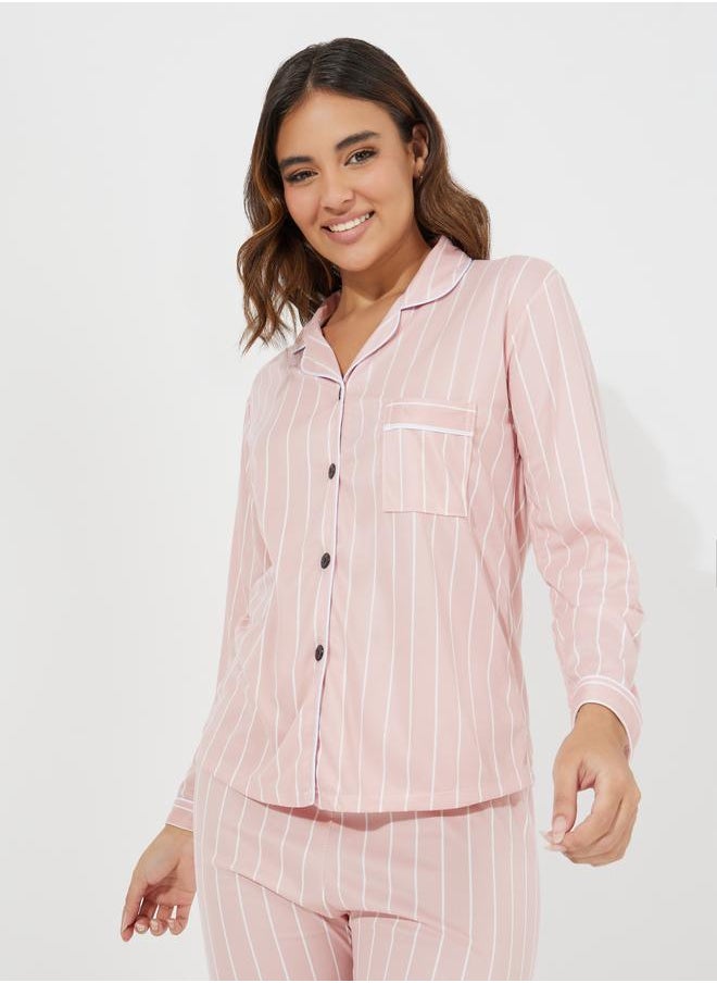 Styli - Striped Pocket Detail Shirt & Pyjama Set - Image 1