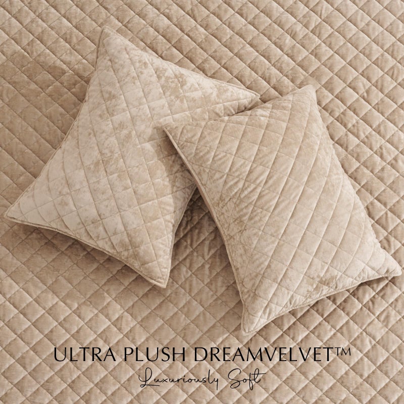 EVERGRACE Luxury Velvet Quilt Set Queen Size, Diamond Quilted Lightweight Velvet Comforter for All Season, Ultra Soft Oversized Bedspread Coverlet Bedding Set with 2 Pillow Shams, Beige Taupe - Image 5