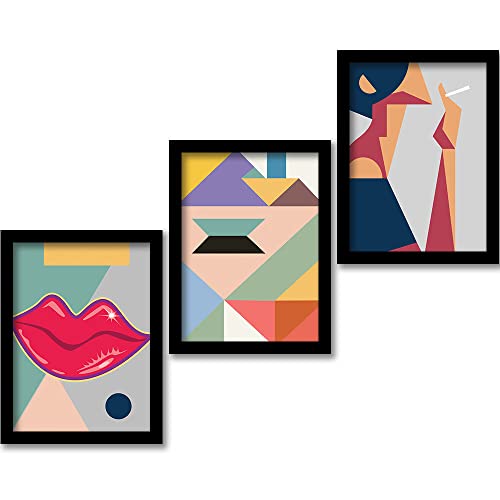 HEVEA Modern Art Framed Wall Posters/Paintings with Frame Wall Paintings Hangings Framed Wall Art Paintings (11 inch x 14 inch, Framed, Multicolor, Red) -Set of 3 - Image 1