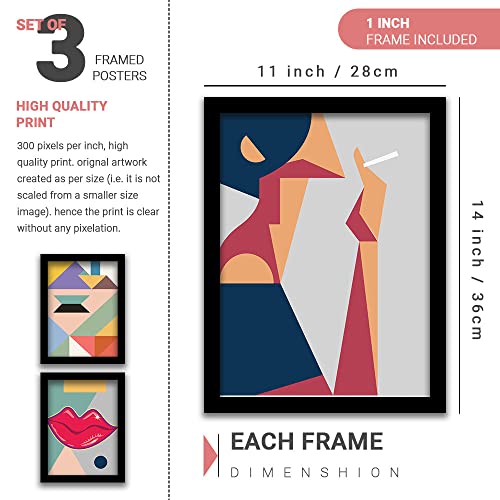 HEVEA Modern Art Framed Wall Posters/Paintings with Frame Wall Paintings Hangings Framed Wall Art Paintings (11 inch x 14 inch, Framed, Multicolor, Red) -Set of 3 - Image 2