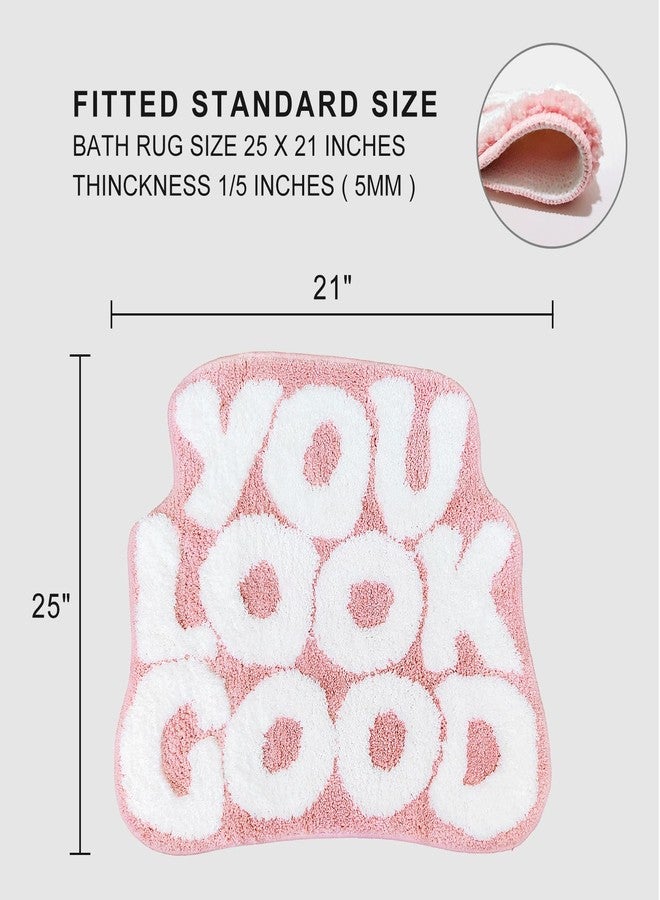 Inshere You Look Good Bath Mat Cute Bathroom Rugs, Pink Kitchen Rugs Door Mats Soft & Absorbent Plush Coral Fabric, Cool Funny Indoor Welcome Mats Home Carpets Non-Slip Washable 25”x21” - Image 2