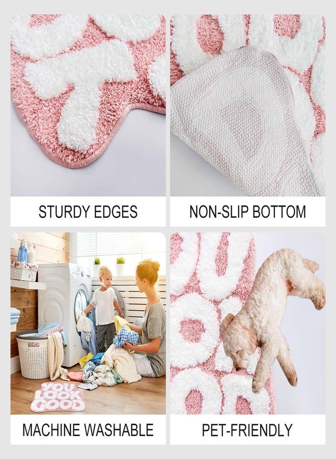 Inshere You Look Good Bath Mat Cute Bathroom Rugs, Pink Kitchen Rugs Door Mats Soft & Absorbent Plush Coral Fabric, Cool Funny Indoor Welcome Mats Home Carpets Non-Slip Washable 25”x21” - Image 4