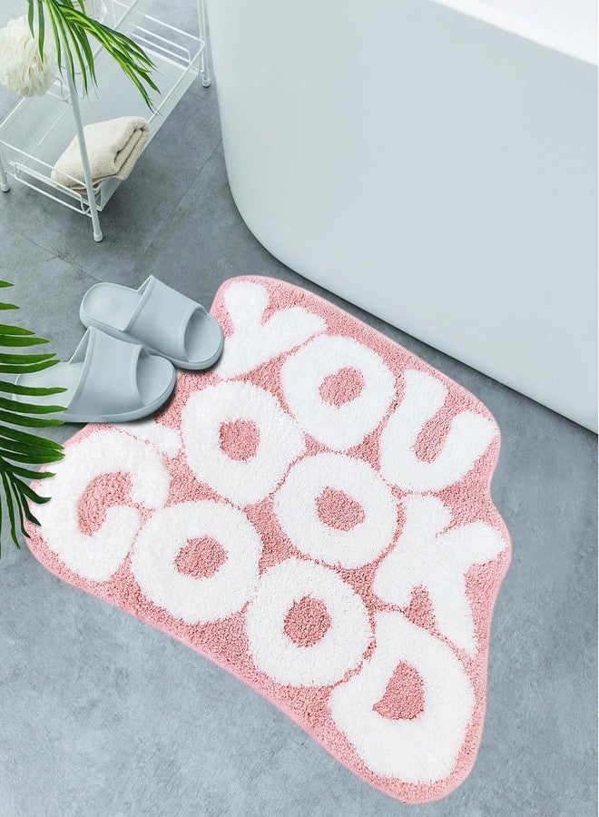 Inshere You Look Good Bath Mat Cute Bathroom Rugs, Pink Kitchen Rugs Door Mats Soft & Absorbent Plush Coral Fabric, Cool Funny Indoor Welcome Mats Home Carpets Non-Slip Washable 25”x21” - Image 1