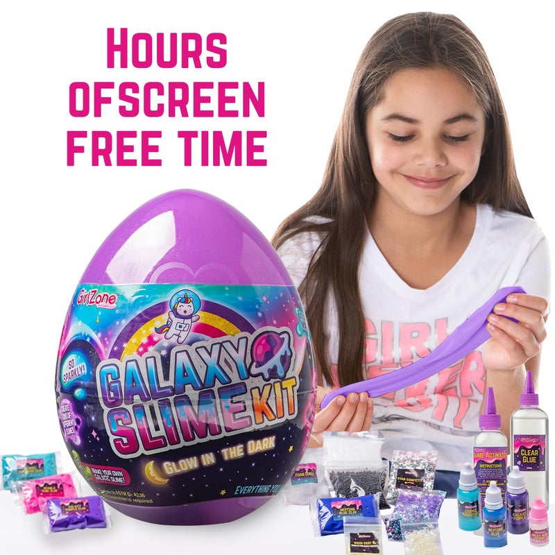 GirlZone Egg Surprise Galaxy Slime Kit for Girls, 39 Pieces to Make Glow in The Dark Slime, DIY Slime with Glitter, Fun Slime Kits for Girls 10-12 - Image 2