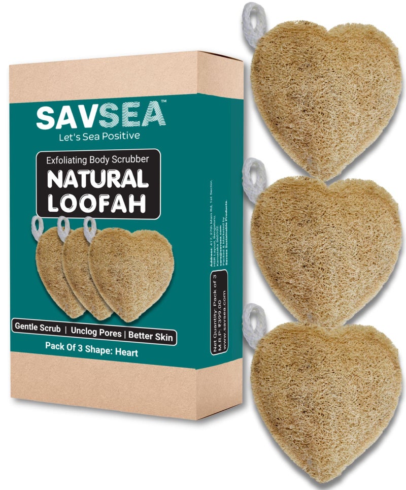 SavSea لوفاة طبيعية لتقشير الجسم - إسفنجة استحمام على شكل قلب (عبوة من 3) | لوفاة صديقة للبيئة لتقشير وتنظيف عميق | إسفنجة استحمام عضوية للرجال والنساء - Image 2
