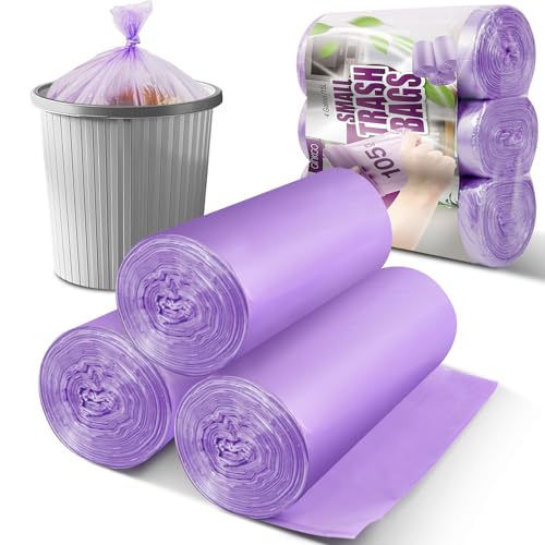 Small Trash Bags 105 Count 4 Gallon Trash Bag Small Garbage Bags Unscented Bathroom Mini Trash Bags Wastebasket Bin Liners Small Plastic Bags for Home Office Kitchen Purple