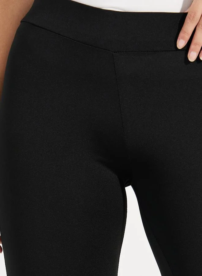 Take Two Solid Elastic Waistband Flared Leggings