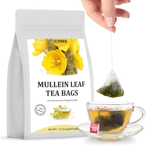 ULTHMOK Premium 50 Mullein Leaf Tea Bags. Made with 100% Pure Mullein Leaves, for Lungs Cleanse and Respiratory Support, No Flavoring & No Additives & Caffeine Free. - Image 1
