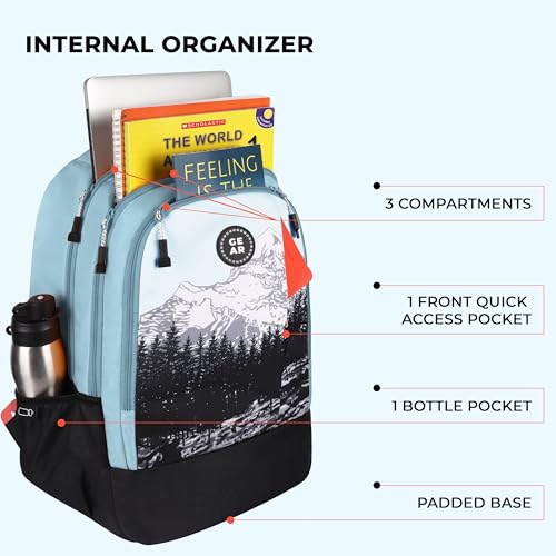 Gear Alpine 19"/39L Large Water Resistant School Bag/College Bag/Casual 4 Compartment Backpack/Daypack/Travel 4 Compartment Backpack/Kids Bag for Boys/Girls (Blue-Black) - Image 3