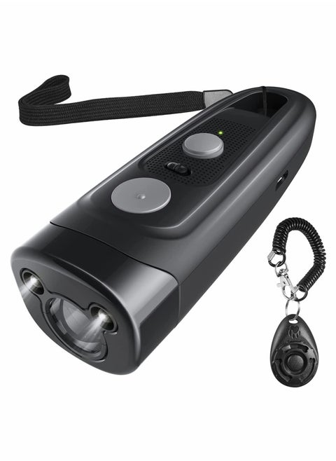 Ultrasonic Dog Dark Deterrent Dog Barking Control Devices Rechargeable Anti Barking Device Outdoor and Indoor Handheld Stop Neighbors Dog Barking 16.5ft Range LED Flashlight with Dog Clicker