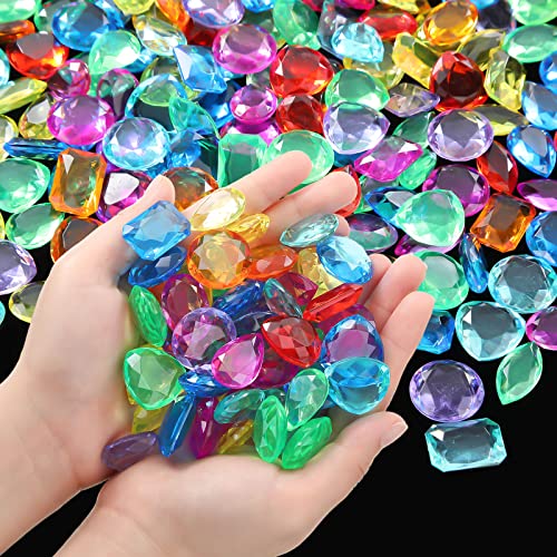 Charniol 100 Pcs Toy Gems Pirate Treasure Jewels Bling Diamonds Jumbo Acrylic Large Fake Gems Vase Filler Multicolor Plastic Gemstones for Party Table Scatters Decorations Xmas Gift Filling Favors 6 Styles - Image 1