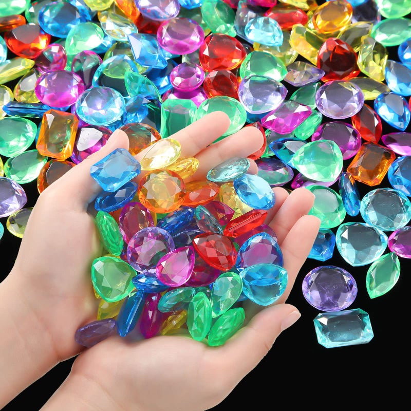 Charniol 100 Pcs Toy Gems Pirate Treasure Jewels Bling Diamonds Jumbo Acrylic Large Fake Gems Vase Filler Multicolor Plastic Gemstones for Party Table Scatters Decorations Xmas Gift Filling Favors 6 Styles - Image 2