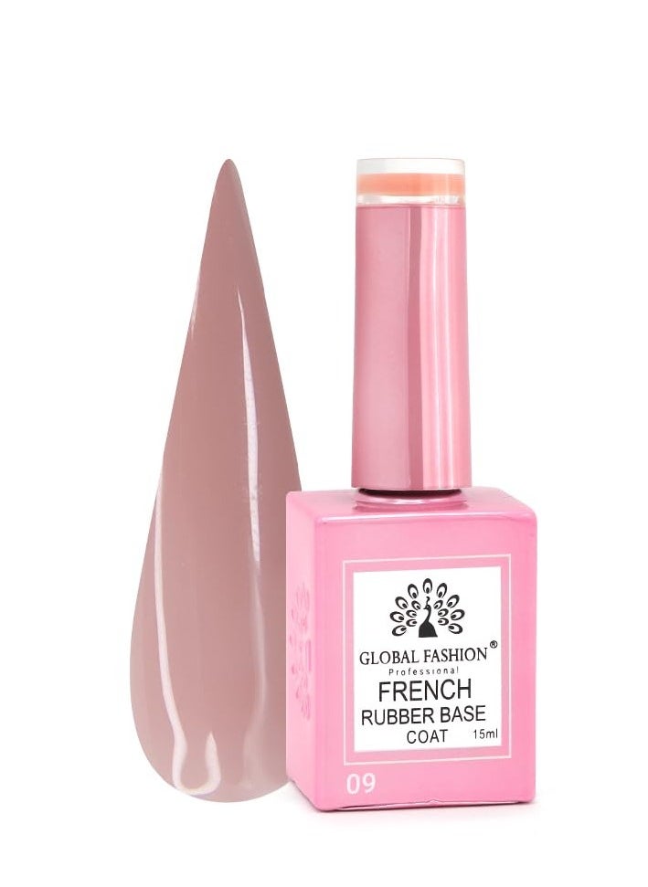 GLOBAL FASHION Global Fashion French Rubber Base Coat 15ml: Long-Lasting, Durable, & Chip-Resistant Gel Nail Polish Base Coat for Manicure and Pedicure | (09)  - Image 1