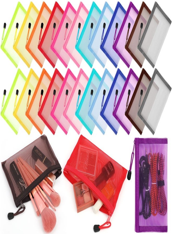 Jexine 24 Pcs Mini Zipper Mesh Bags Lipstick Cosmetic Accessories Organizer Nylon Makeup Zipper Pouch Small Cosmetic Bag for Purse Beauty Mesh Travel Pouch for Women(7.5 x 4.5 Inch,Bright Color) - Image 1