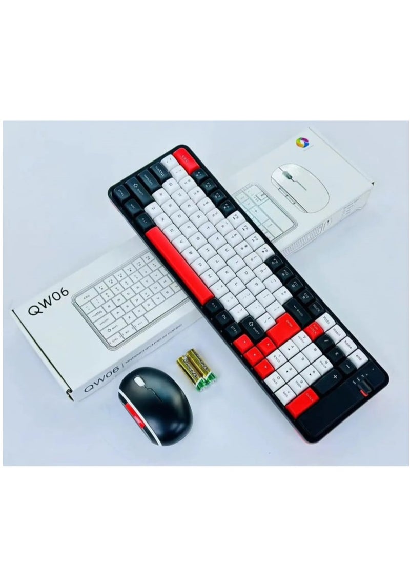 QW QW06 Dual Mode BT 5.0 and 2.4GHz Wireless Keyboard and Mouse Combo -  AR / EN Colorful  Keycap – For Office Business PC / Mac / Android | BK/RD/WT