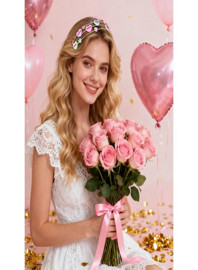 NVENF Valentine’s Day Headbands for Women Conversation Heart Headband Love XOXO Headbands Pink Lollipop Candy Hairbands Valentine’s Day Party Gifts (Pattern B) - Image 3