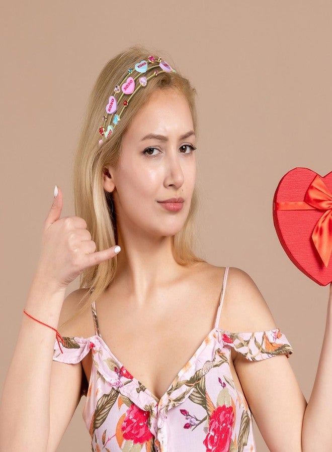 NVENF Valentine’s Day Headbands for Women Conversation Heart Headband Love XOXO Headbands Pink Lollipop Candy Hairbands Valentine’s Day Party Gifts (Pattern B) - Image 2