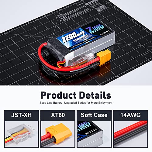 Zeee 2S Lipo Battery 2200mAh 7.4V 50C Shorty Pack Battery with XT60 Connector Soft Pack for 1/16 Slash RC Car RC Truck RC Helicopter Airplane Quadcopter Drone RC Boat Racing Models (2 Pack) - Image 3