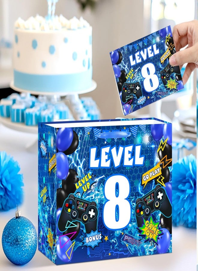 LUUFILx Video Game 8th Birthday Gift Bags Blue Gamer 8th Birthday Gift Wrapping Bag Swith Handle Gaming Level Up 8 Goody Bag with Tissue Paper and Greeting Card for Boys Girls 8 Years Old Party Decor - Image 4