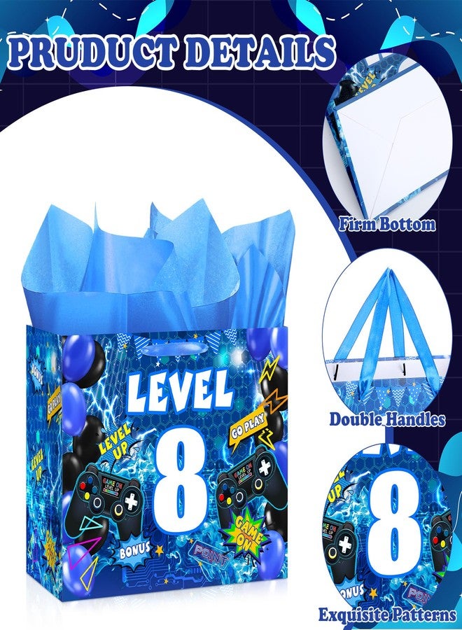 LUUFILx Video Game 8th Birthday Gift Bags Blue Gamer 8th Birthday Gift Wrapping Bag Swith Handle Gaming Level Up 8 Goody Bag with Tissue Paper and Greeting Card for Boys Girls 8 Years Old Party Decor - Image 5