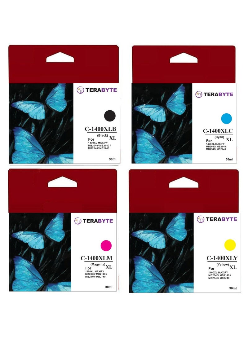 Terabyte 1400X Compatible Inkjet Cartridge Set for Canon Maxify MB2140, C-1400XL Series, Black/Cyan/Magenta/Yellow, 4-Pack, 1200 Page Yield, 15 x 7 x 7.2 cm - Image 1