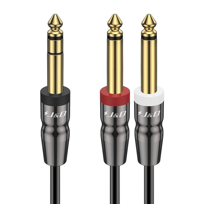 J&D 1/4 Inch TRS to Dual TS Cable, Gold Plated 6.35mm Stereo Male to 2 Mono Male Y Splitter Breakout Adapter for Audio Interface, Mixer, Studio Equipment, 6 Feet - Image 1