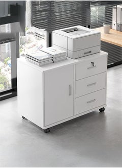 LEDIN Wooden Side Cabinet, Modern Storage Cabinet, Floor Document Cabinet with Wheels, Filing Cabinets, Office Cabinet with Lock (White, 60x34x59cm)  - Image 4
