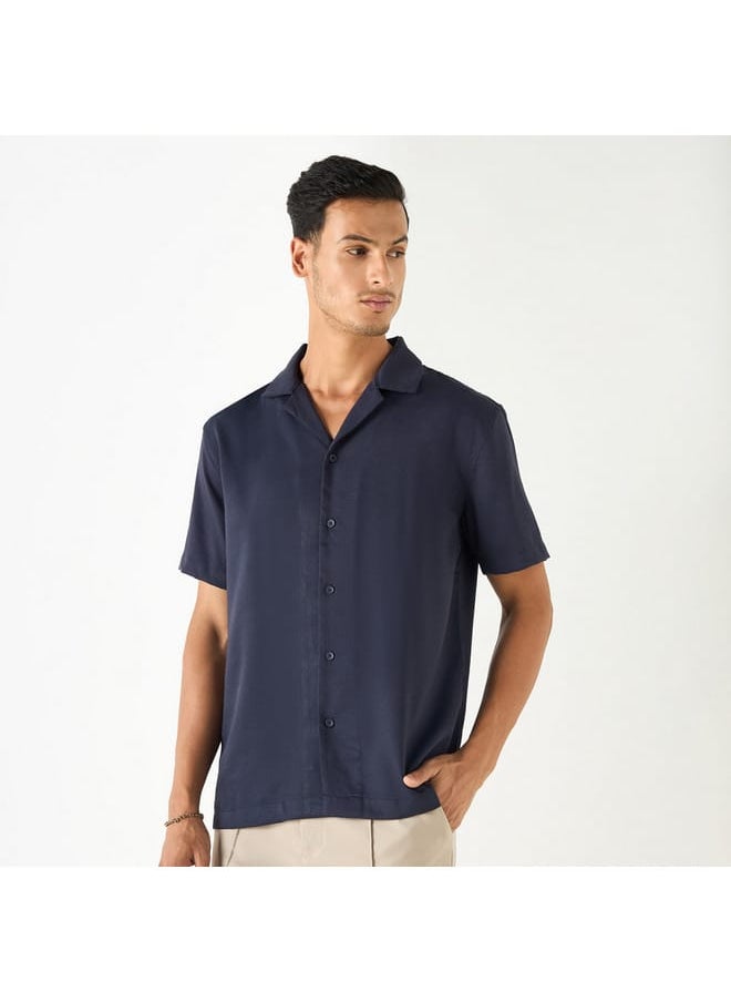 Iconic Iconic Relaxed Fit Textured Shirt with Camp Collar and Short Sleeves  - Image 1