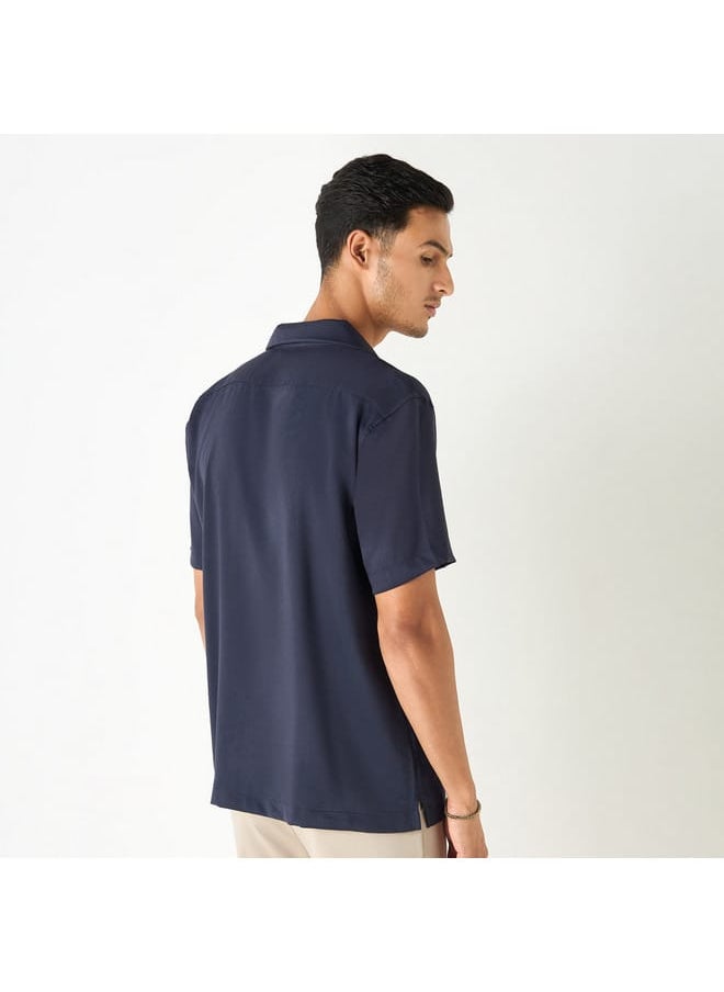Iconic Iconic Relaxed Fit Textured Shirt with Camp Collar and Short Sleeves  - Image 3