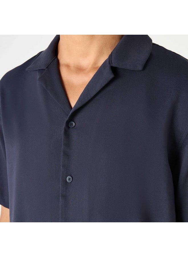 Iconic Iconic Relaxed Fit Textured Shirt with Camp Collar and Short Sleeves  - Image 4
