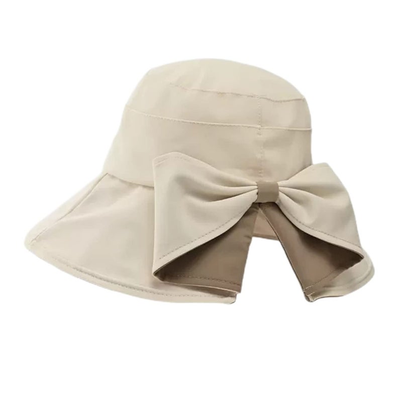 Qzkouma Womens Wide Brim Sun Hats UPF50+ UV Packable Beach Hat Summer Bow Decoration Bucket Cap for Travel Beige - Image 1