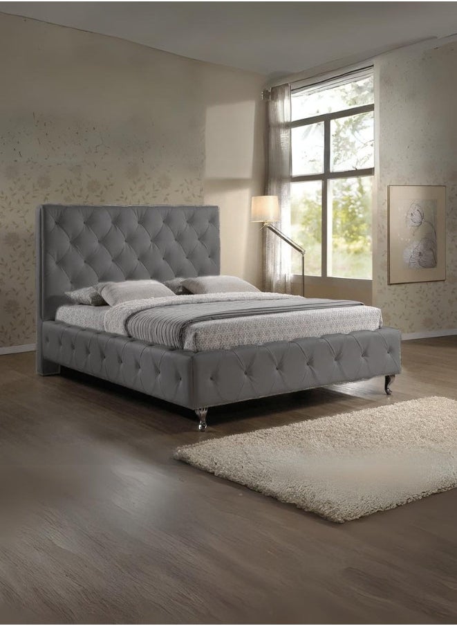 Bed and Mattress Zone Diamond Sam Tufted Upholstered Bed 200x150 Queen Size Grey Color 