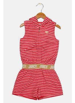 Kids Girl Brand Logo Sleeveless Hooded Rompers, Red