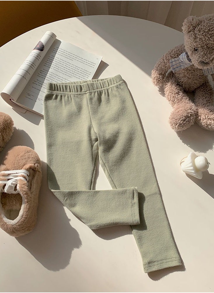 Loquat Kids Solid Color Thermal Underwear Pants Cotton Soft Long Johns Base Layer Bottom Children's Pajama Pants Matcha Green 