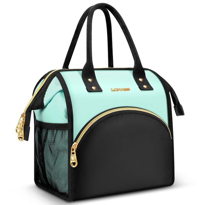 LOKASS Lunch Bag Women Insulated Lunch Box Wide-Open Lunch Tote Bag Large Drinks Holder Durable Nylon Thermal Snacks Organizer for Men Adults Work Picnic Hiking Beach Fishing, Blue + Black - Image 1