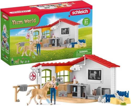 schleich Farm World 43 PC Veterinarian Practice Playset with Animal Figures and Accessories Pet Hospital Play Set with Vet Horse Dog and Cat Figurines Educational Toys for Kids 3 42502 - Image 1
