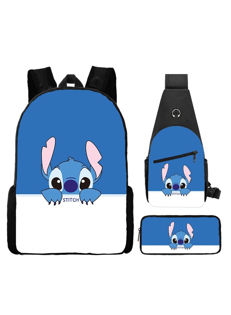 general 3-Piece Cartoon Stitch 3D Print Backpack Set - Image 1